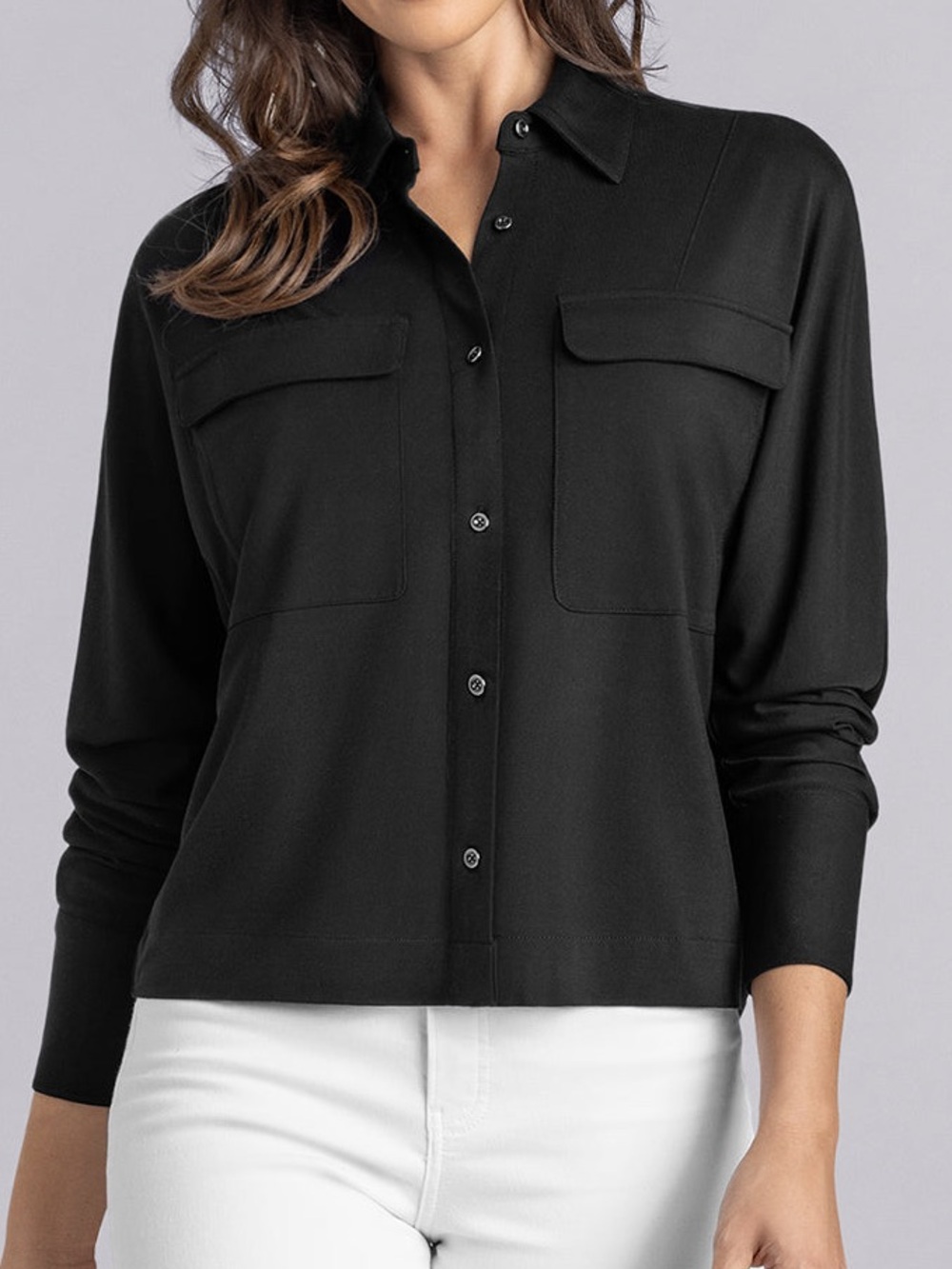 Buttercloth Motif Icy Bamboo Black Oversized Button Down Shirt Small